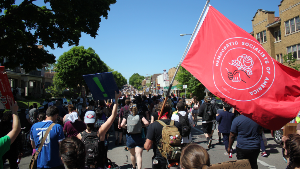 DSA flag at protest march