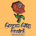 Cream City Social logo of illustrated rose with microphone coming out of the center