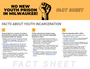 Sample page of fact sheet for No New Youth Prison in Milwaukee!